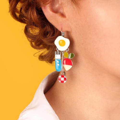 Серьги TARATATA, Dinette, асимметричные, с цветной смолой, TT-H25-09778-10M серебристый фото 2