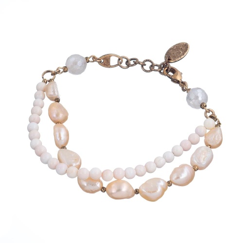 Браслет Lanzerotti, Pesca, двойной, кварц, раковина, жемчуг, LZ-24.05-247 розовый