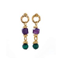 Серьги Alcozer&J, с малахитом и аметистом, AL-O28AY25-R фиолетовый