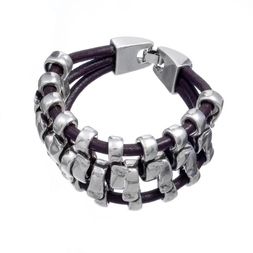 Браслет Tra-la-ra, Aire, кожаный, с металлическими вставками, TLR24-238P008 коричневый