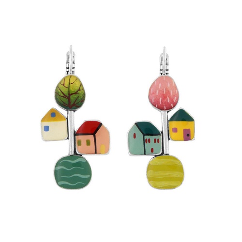 Серьги TARATATA, Mon ptit village, асимметрия, цветная смола, узоры, TT-H25-03714-10M серебристый