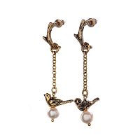 Серьги Alcozer&J, птичка с жемчугом, AL-OP4178C золотистый