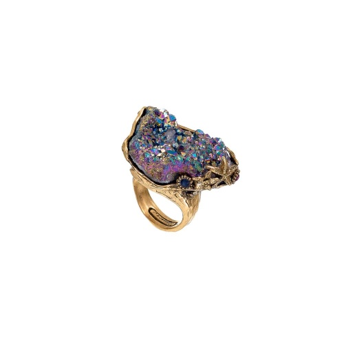 Кольцо Alcozer&J, халькопирит, гранат, сапфир, Swarovski, AL-A58FW24-R золотистый