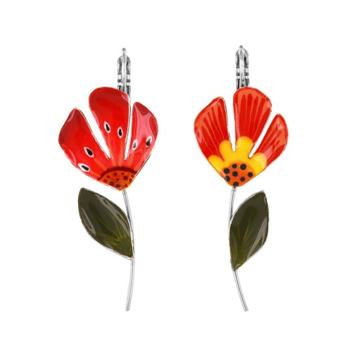 Серьги TARATATA, Borneo, асимметрия, цветная смола, роспись, TT-H26-01705-10M серебристый