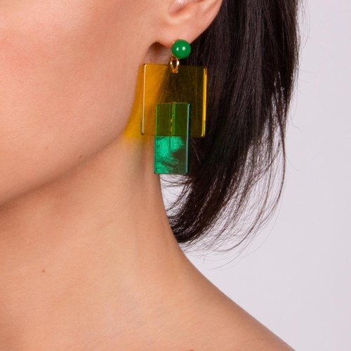 Серьги Moon Paris, Ultra, асимметрия, объемные с квадратами, MU-23.04-011 зеленый фото 3