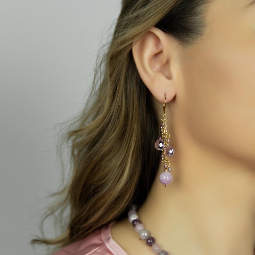 Серьги Lanzerotti, Iris, кунцит, циркон, перламутр, кристаллы, LZ-26.03-088 сиреневый фото 2