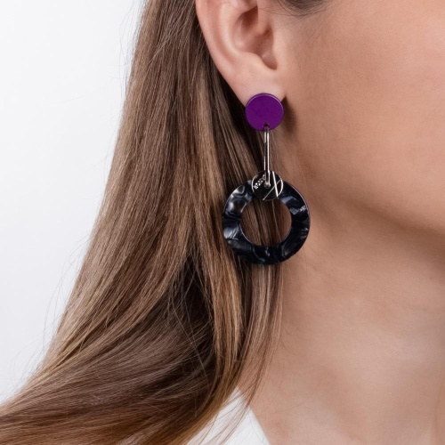 Серьги Nuance, асимметричные, с подвеской-кольцом, NFN-24.04-056 фиолетовый фото 2