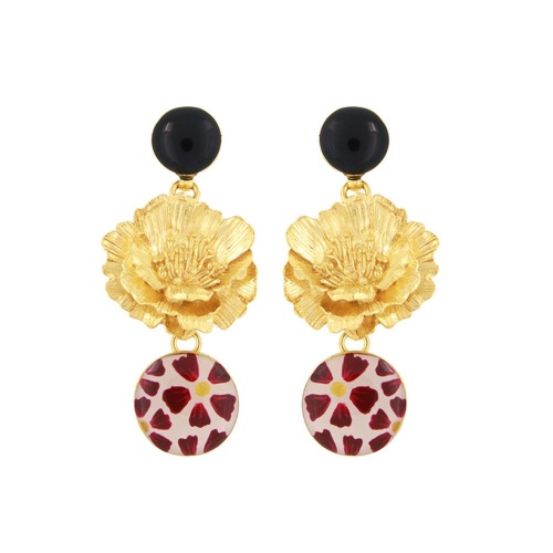 Серьги TARATATA, Magnolia, цветная смола, рисунок, золотая краска, TT-H25-08969-203 красный