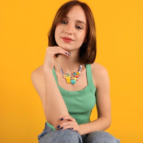 Колье TARATATA, Cocktail, с цветной смолой и  бусинами, TT-E24-05108-10M серебристый фото 6