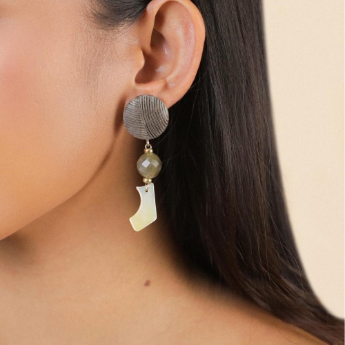 Серьги Nature Bijoux, Eclipse, эбеновое дерево, лабрадорит, перламутр, NB25.2-12-90251 серый фото 3