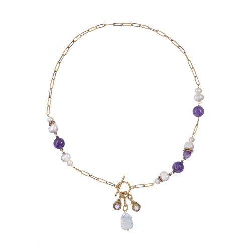Колье Alcozer&J, с жемчугом и аметистом, AL-C48FX23-R фиолетовый