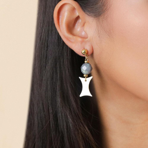 Серьги Nature Bijoux, Eclipse, с лабрадоритом и перламутром, NB25.2-12-90254 серый фото 3