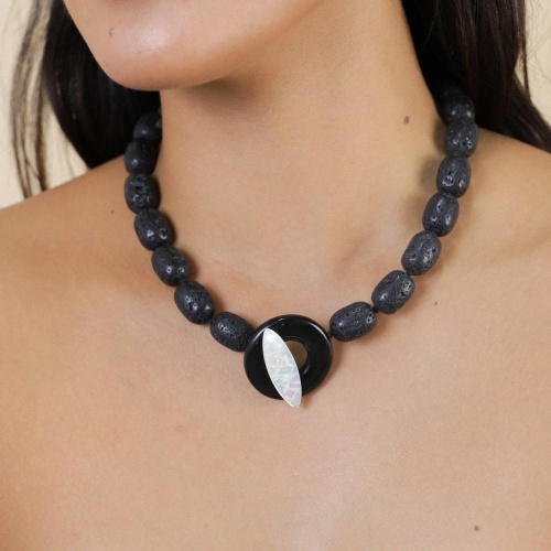 Колье Nature Bijoux, Volcan, перламутр, вулканическая лава, рог, NB25.2-15-43592 черный фото 2