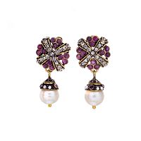 Серьги Alcozer&J, с жемчугом, рубином и кристаллами, AL2602-OP4268C золотистый