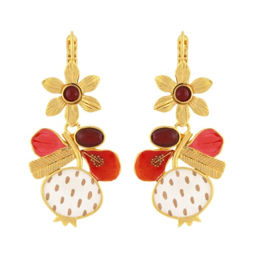 Серьги TARATATA, Orient, смола,стеклянные бусины и золотая краска, TT-E24-10789-203 красный