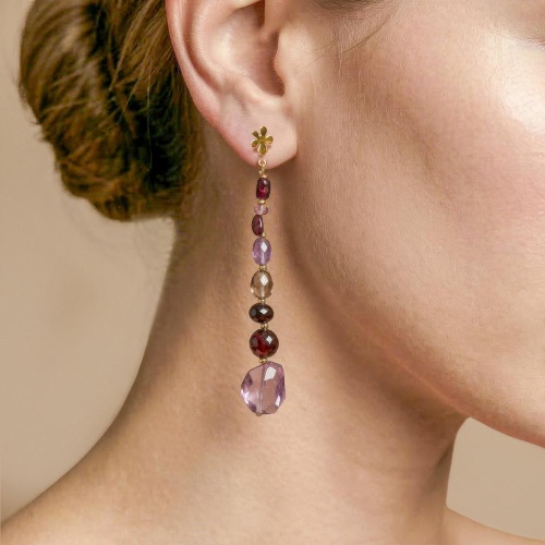 Серьги Nature Bijoux, Belle de nuit, жемчуг, дымчатый кварц, аметист, гранат, NB26.2-12-90837 фиолетовый фото 2