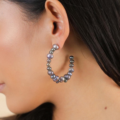 Серьги Nature Bijoux, Pebble Beach, полукольца с жемчугом, NB25.2-12-90377 серый фото 2