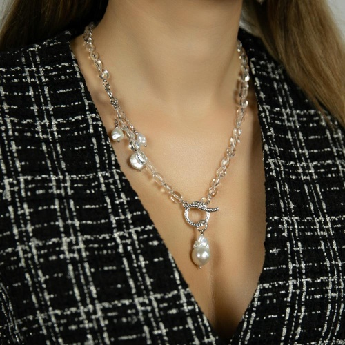 Колье Lanzerotti, Pianoforte, с жемчугом барокко и хрусталем, LZ-25.12-391 хрустальный фото 3