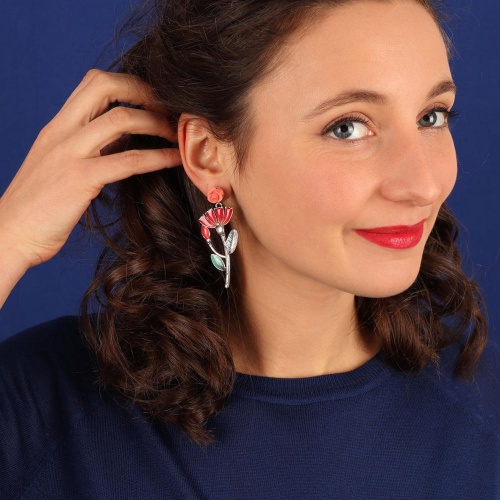 Серьги TARATATA, Folk, цветок из полимерной глины,смола, стразы, TT-H23-03931-10M серебристый фото 2