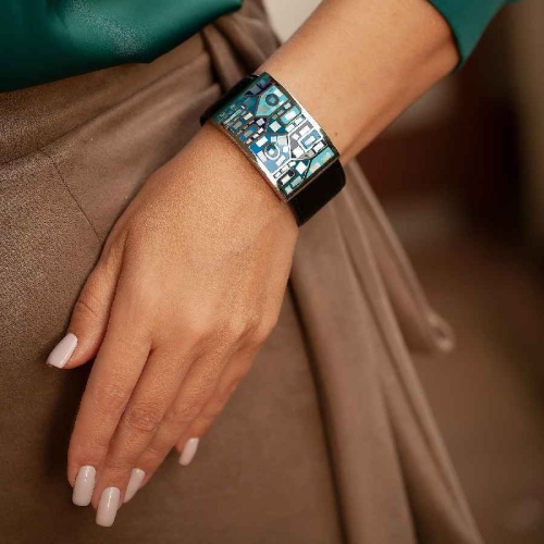 Браслет Fiore Luna на кожаном черном ремешке фото 5