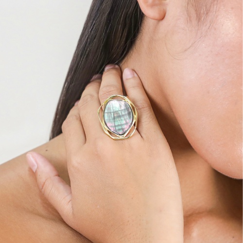 Кольцо ORI TAO, Reflet, разъемное, с черным перламутром, OT25.2-19-40530 золотистый фото 3