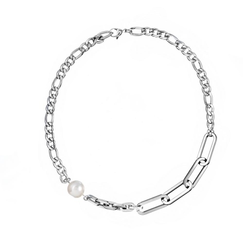Колье Moon Paris, Ringo, со звеньями разных форм и жемчугом, MR-26.06-069 серебристый