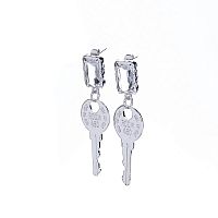 Серьги Moon Paris, Ringo, серебристые, с кристаллом и ключом, MR-21.11-313 хрустальный
