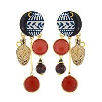 Клипсы TARATATA, Antique, смола, гематит, тигровый глаз, сердолик, TT-H25-07504-20M золотистый