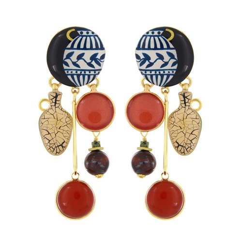 Клипсы TARATATA, Antique, смола, гематит, тигровый глаз, сердолик, TT-H25-07504-20M золотистый