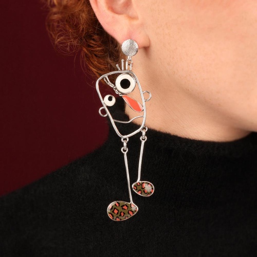 Серьги TARATATA, Filipendule, асимметрия, с цветной смолой и росписью, TT-T26-06927-10M серебристый фото 3
