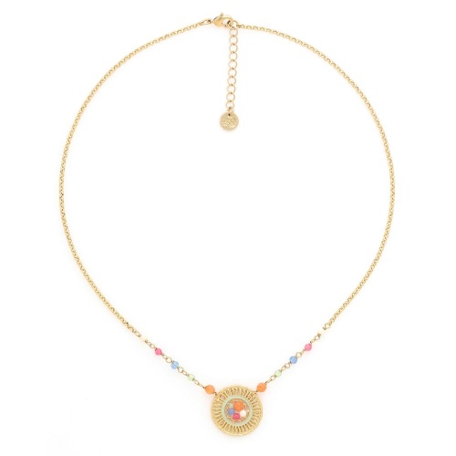 Колье Franck Herval, Suzane, агат, жад, стеклянные бусины, эмаль, FH25.1-15-64340 золотистый