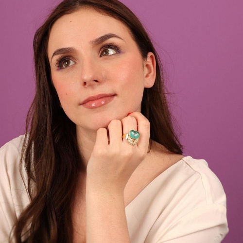 Кольцо TARATATA, Crocus, разъемное,цветная смола и микрошарики, TT-H24-02409-20T бирюзовый фото 3