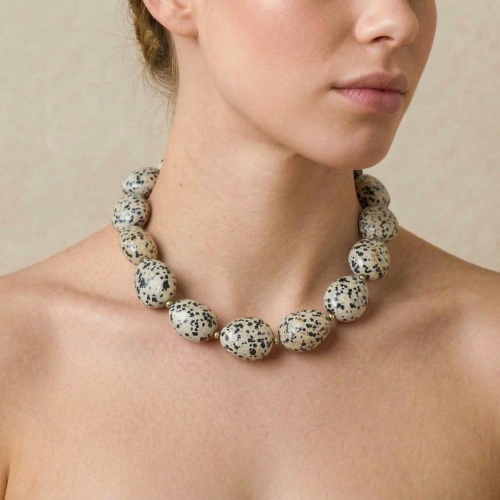 Колье Nature Bijoux, Kinshasa, ракушка Capiz, смола, яшма, рудракша, NB26.2-15-43982 серый фото 2