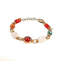 Браслет Alcozer&J, с жемчугом, сердоликом и агатом, AL-B48HT25-R коричневый