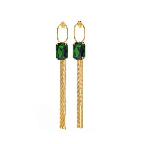 Серьги Catherine Bijoux, Crystal diva, с кристаллом и цепями, CB25.1-5279FG зеленый