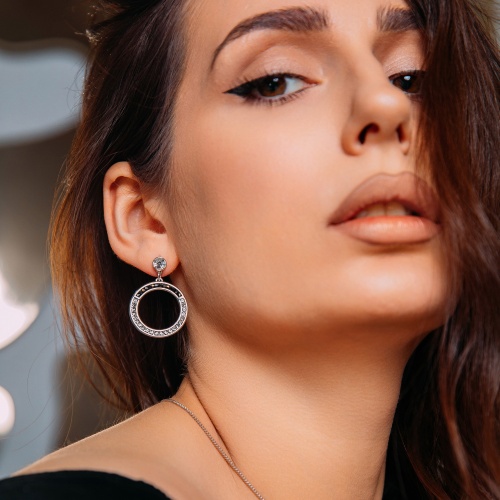 Серьги Fiore Luna Jet Nut+CRY, A2110NM-E02.4.1 BW/S фото 5