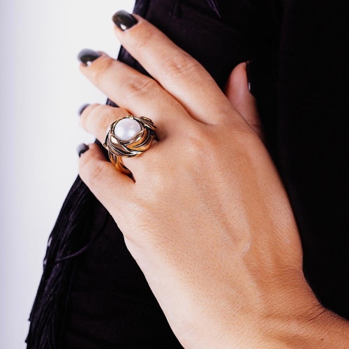 Кольцо Alcozer&J, с жемчугом майорка, AL2602-A5297C золотистый фото 3