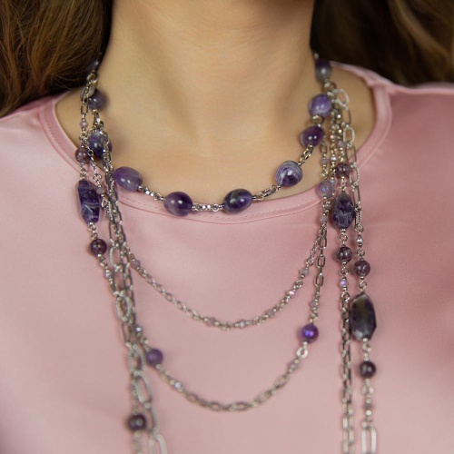 Колье Lanzerotti, Iris, с аметистом, агатом и лепидолитом, LZ-26.03-075 фиолетовый фото 3