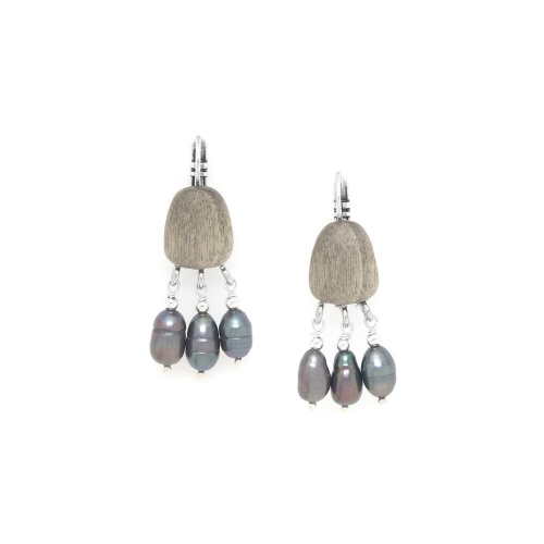 Серьги Nature Bijoux, Pebble Beach, из эбенового дерева, с жемчугом, NB25.2-12-90373 серый фото 2