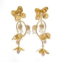 Серьги Moon Paris, цветы, стелянные и жемчужные бусины, Mo-Y24.06-036 золотистый