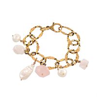 Браслет Alcozer&J, с розовым кварцем и жемчугом, AL-B48AD26-R розовый