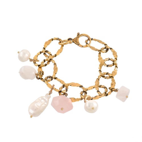 Браслет Alcozer&J, с розовым кварцем и жемчугом, AL-B48AD26-R розовый