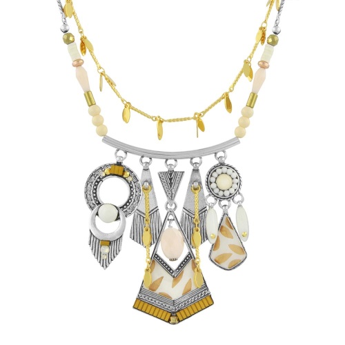 Колье TARATATA, Lovely, со смолой, бусинами, стразами и краской, TT-E24-04106-101 белый