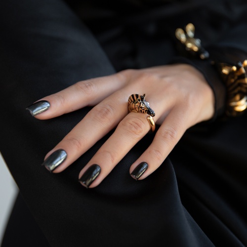 Кольцо Polina Firenze, незамкнутое,зебра с кристаллами и эмалью, PF25.2-AN4292 золотистый фото 2