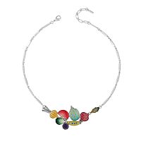 Колье TARATATA, Coeur d`artichaud, с цветной смолой, бусинами и стразами, TT-H23-07116-10M серебристый