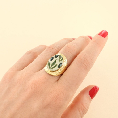Кольцо TARATATA, Olive, разъемное, с цветной смолой и узорами, TT-W25-02403-20M золотистый фото 3