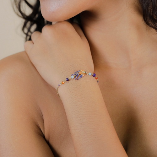 Браслет Franck Herval, Elaia, стразы, аквамарин, агат, бусины, FH26.1-13-73220 фиолетовый фото 3