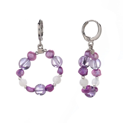 Серьги Lanzerotti, Glicine, аметист, жемчуг, лунный камень, LZ-24.04-197 фиолетовый