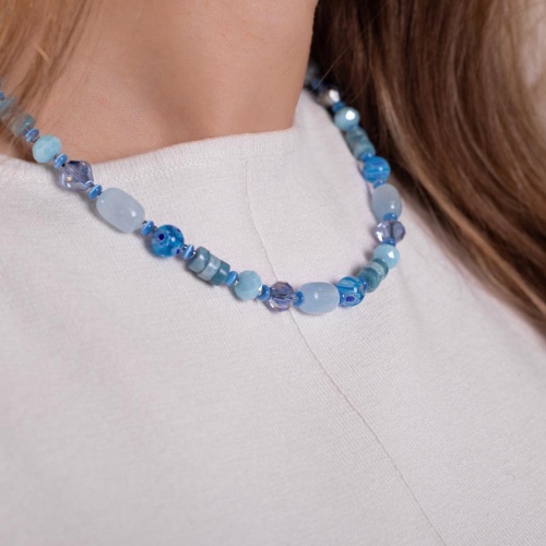 Колье Lanzerotti, Marino, аквамарин, селенит, кошачий глаз, мурано, LZ-25.06-179 голубой фото 4