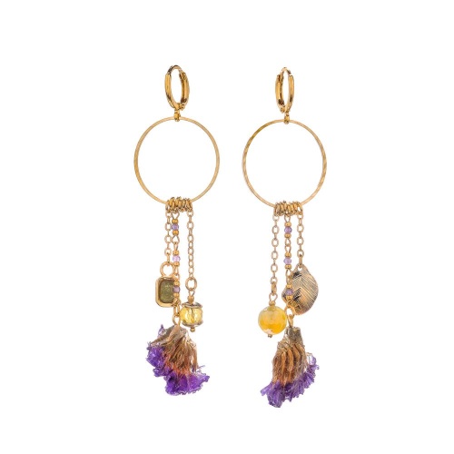 Серьги Lanzerotti, Erbario, агат, пренит, цитрин, шпинель, соцветие, LZ-26.02-049 фиолетовый